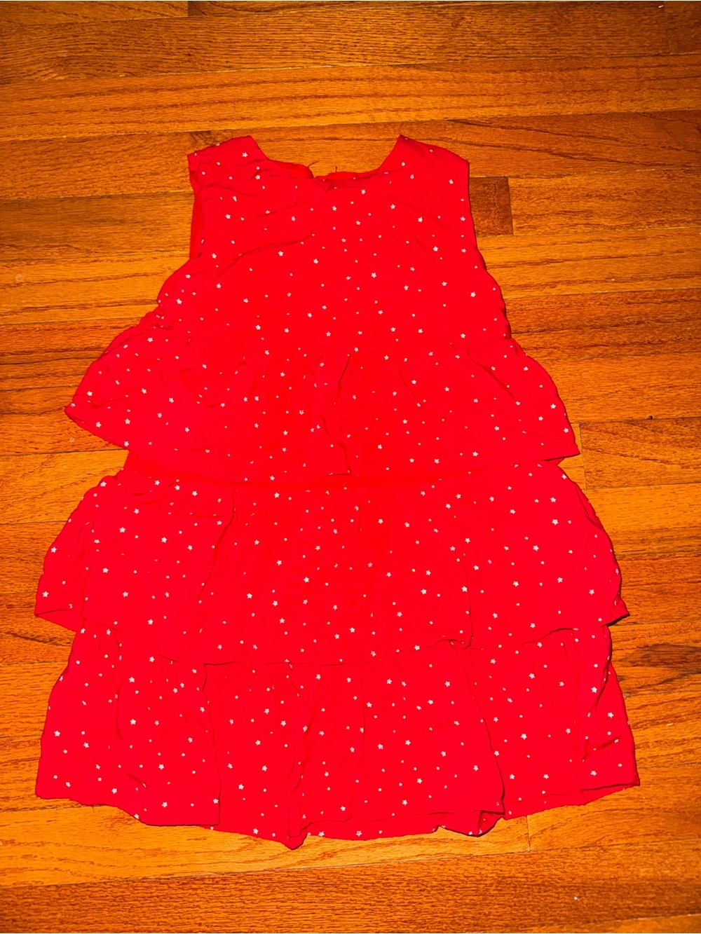 Red Star Pattern Tiered Girls' Dress